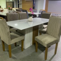 Sala de Jantar Mesa 160cm 6 Cadeiras Doha Off/Freijó - Móveis Ubá